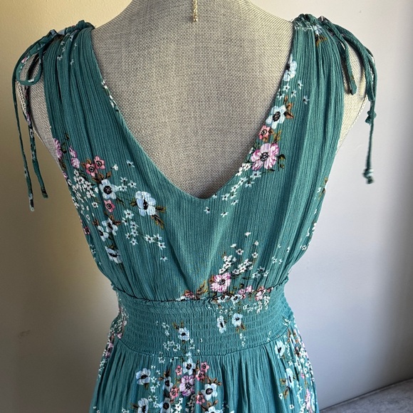Aeropostale Green Floral Tie-Shoulder Sundress - Teal Floral Dress Size-Small - Picture 4 of 16